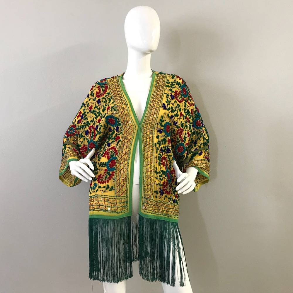 Beautiful Embroidered Fringe Yellow Robe/Jacket